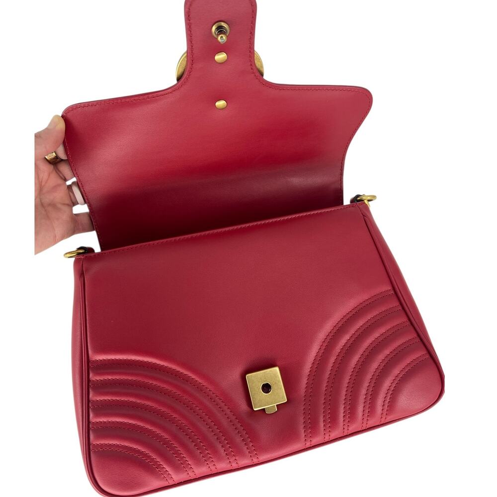 Gucci GG Marmont Small Matelasse Leather Top Handle Bag Hibiscus Red - Picture 10 of 16